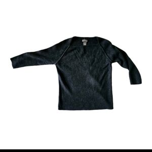 Banana Republic Women's Med 3/4 Sleeve Square Neck Cotton Dark Gray Top Sweater